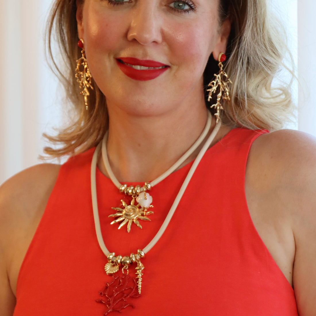 Sun & Sea Schmuckset - Sommerliche Kette & Korallen Ohrringe