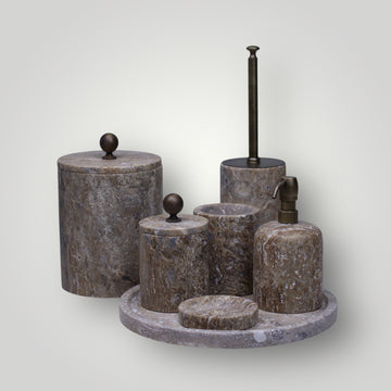 Travertin Luxe – 7-teiliges Badset aus Naturstein & Metall