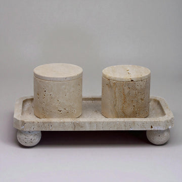 Orbita Tray Set aus Travertin – Handgefertigtes Tablett mit zwei Behältern