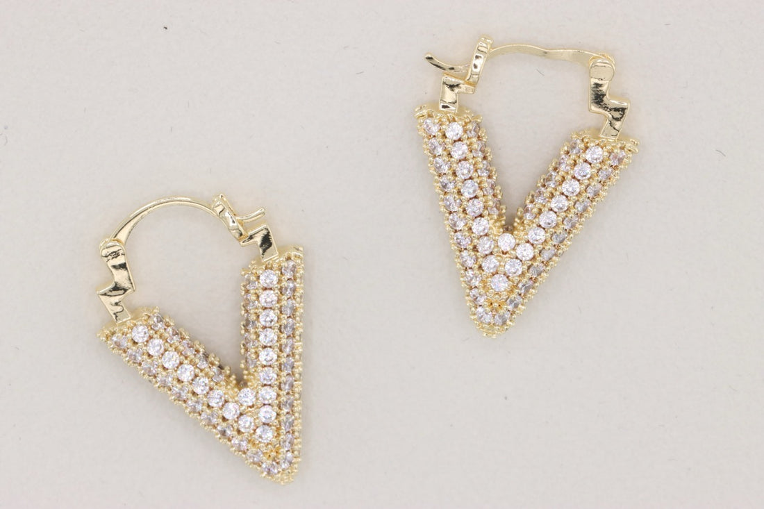 V Elegance: Diamond Hoop Earrings