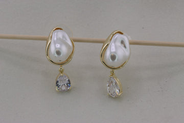 Baroque Pearl and Diamond Drop Earrings