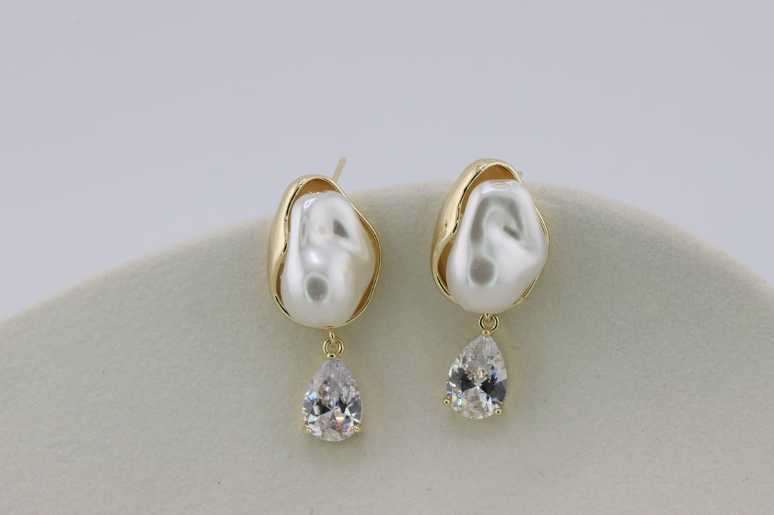 Baroque Pearl and Diamond Drop Earrings