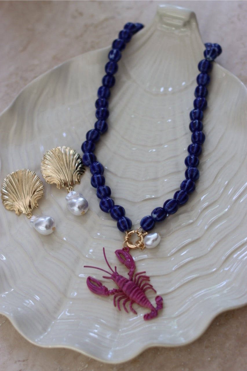 Ocean Chick Schmuckset - Muschelohrringe und Perlenkette