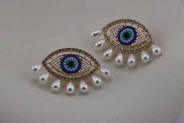 Blue Eye Pearl Stud Earrings