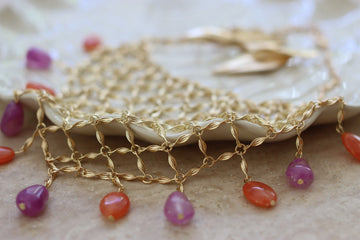 Sunset Net Schmuckset - Netz Kette und Goldblatt Ohrringe