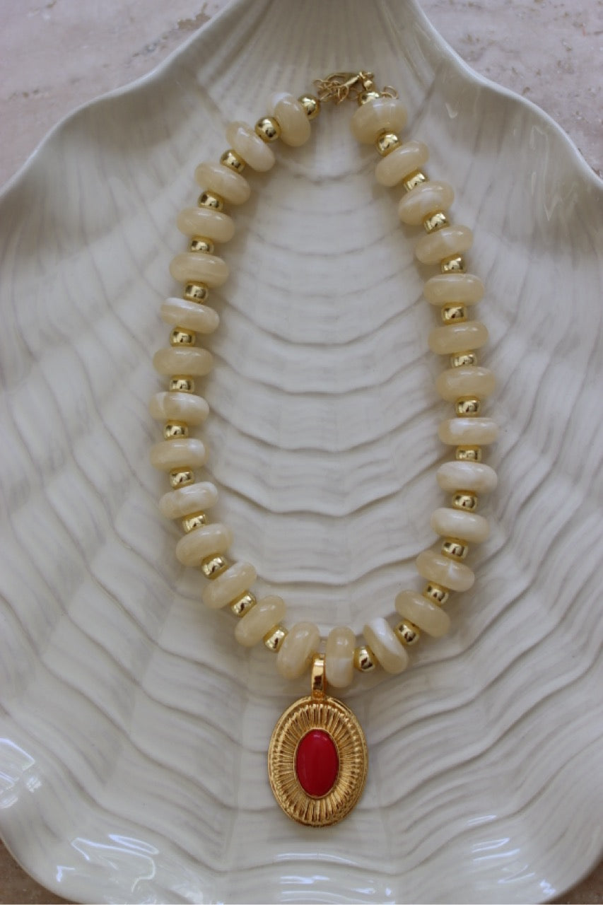 Sol Medaillon - Statement Kette mit farbigen Perlen