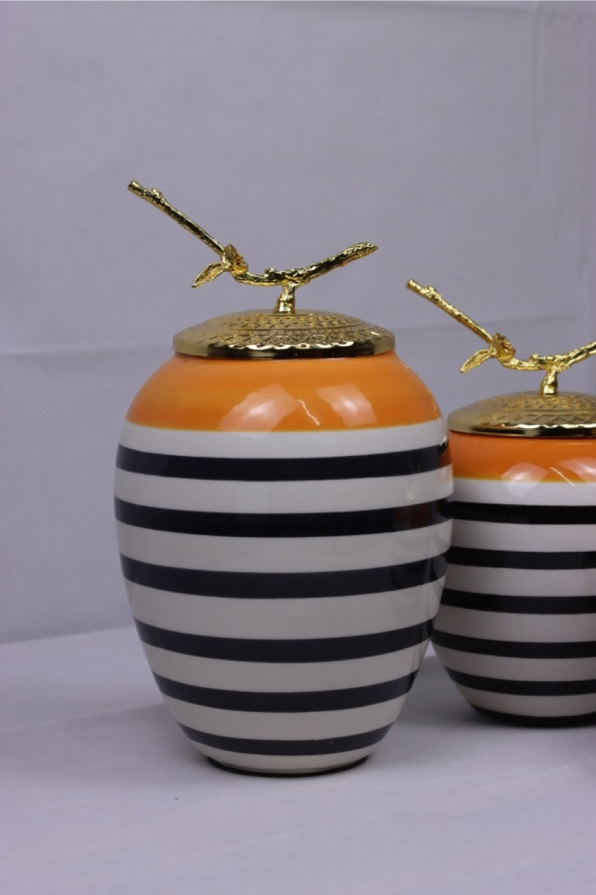 Aurora Stripes – Keramik-Dekoset mit Goldakzent