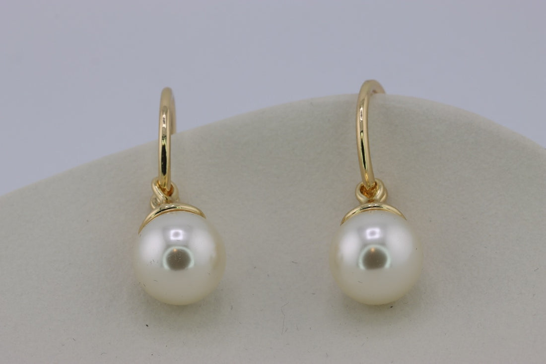 Golden Hoop Earrings with Dangling Pearls