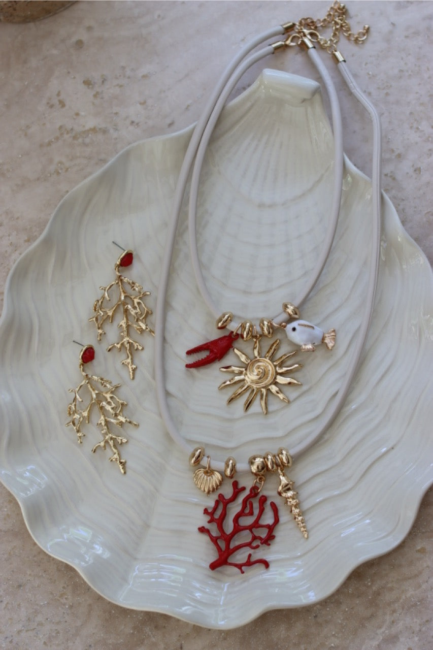Sun & Sea Schmuckset - Sommerliche Kette & Korallen Ohrringe