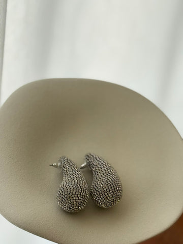 Silver Textured Leaf Drop Earrings