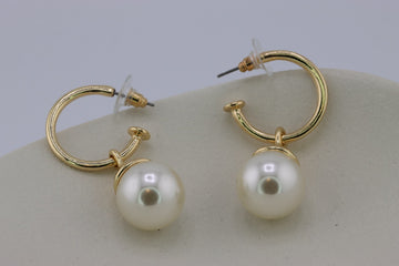 Golden Hoop Earrings with Dangling Pearls