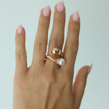 Ring Damen – Doppelring mit Perle