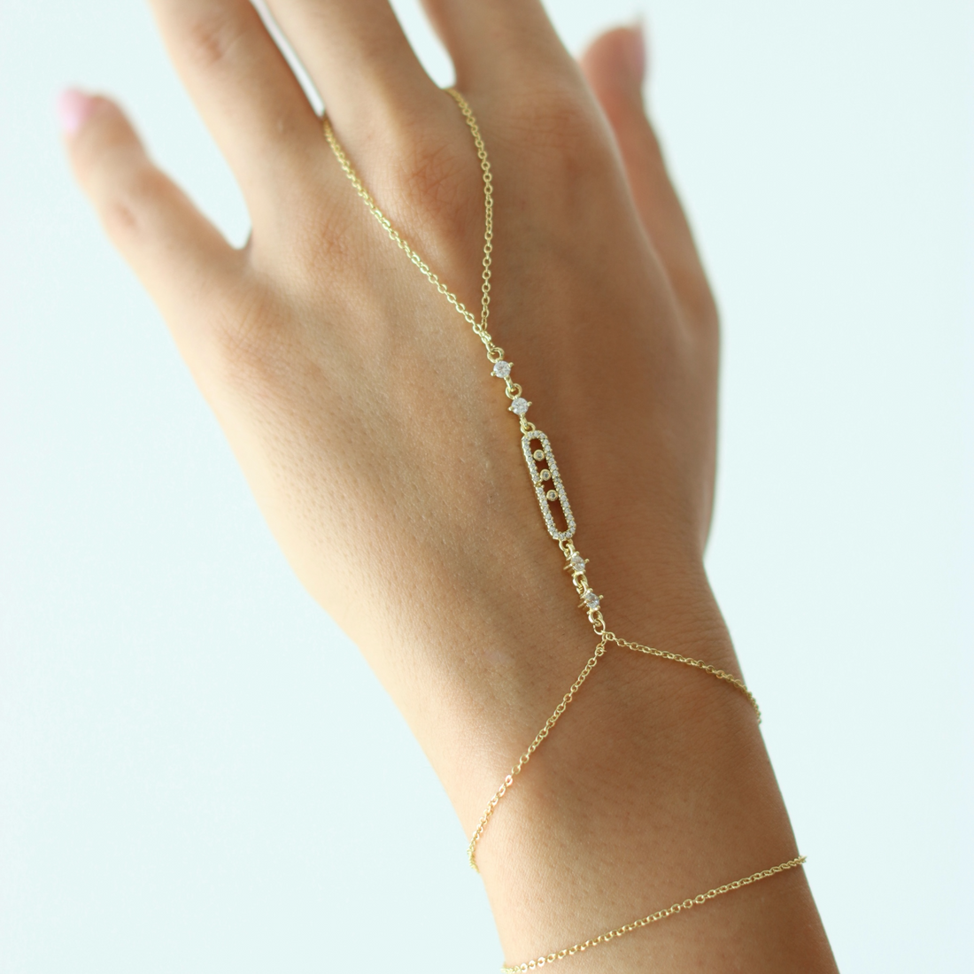 Handkette Damen – Paperclip Design mit Zirkonia