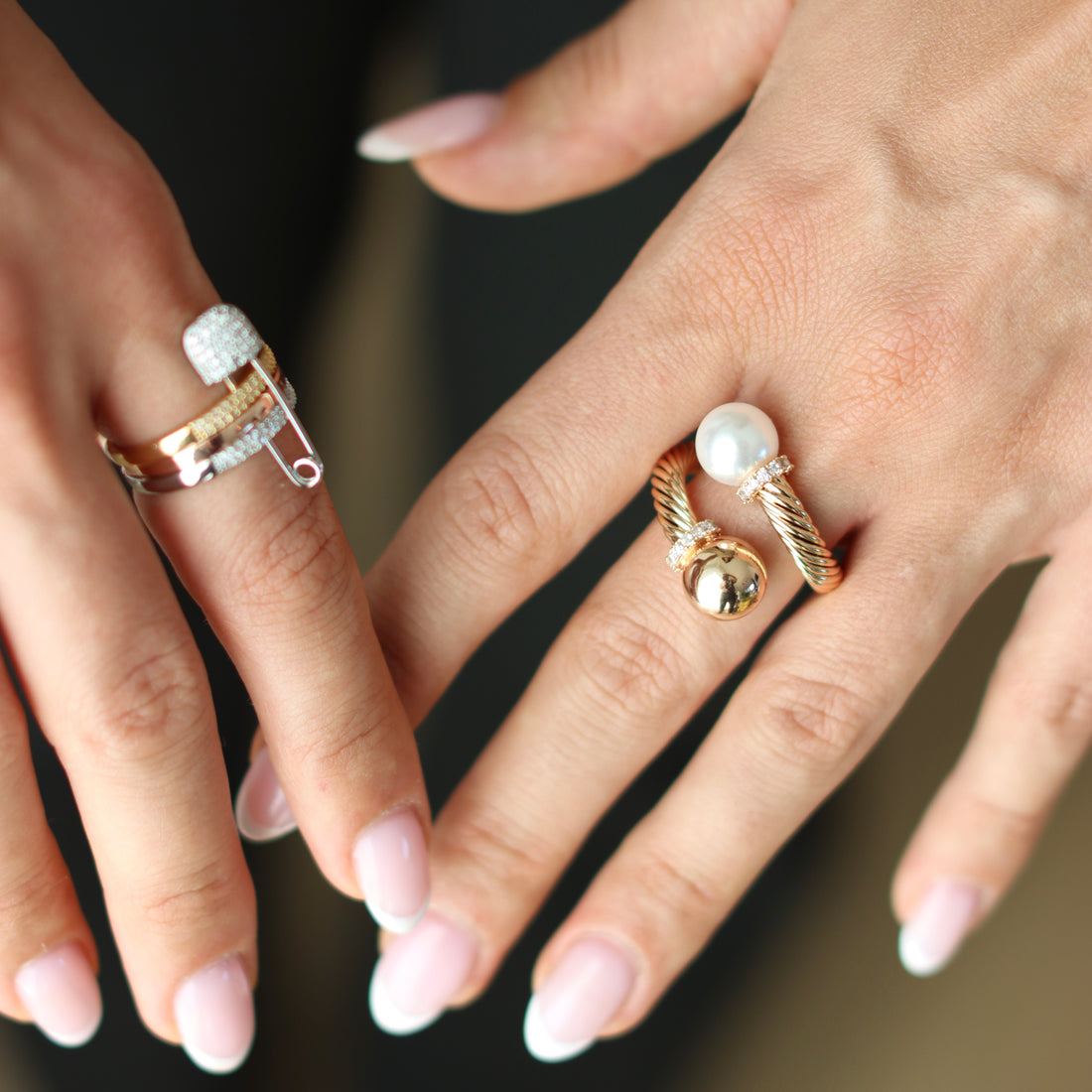 Ring Damen – Doppelring mit Perle