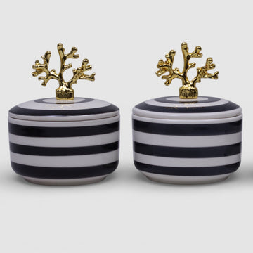 Coral Charm Keramikdosen - 2er Set Black & White Stripe