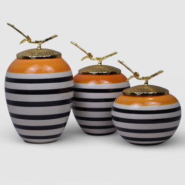 Aurora Stripes – Ceramic decoration set with gold accent