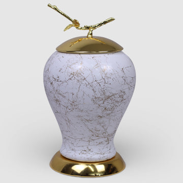 Keramikdose Weiss-Gold handbemalt mit Deckel