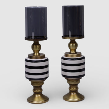Lumière Noir - Windlichter im Streifen-Design 2er-Set