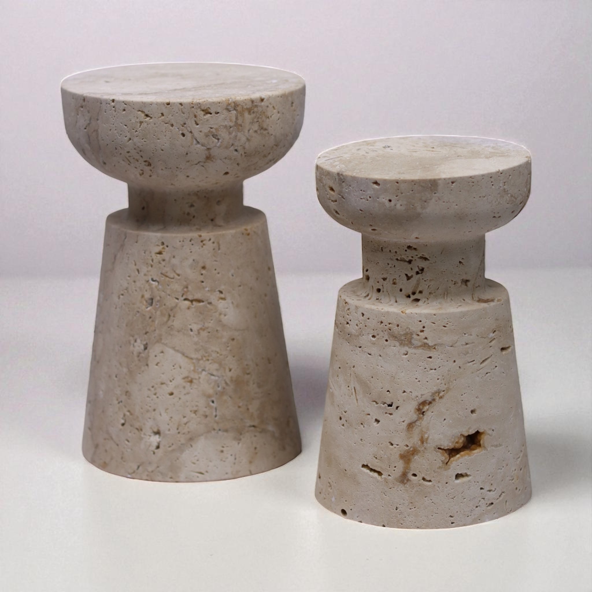 Travertin Kerzenhalter Set “Luce Duo” – Naturstein in zwei Grössen