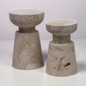 Travertin Kerzenhalter Set “Luce Duo” – Naturstein in zwei Grössen