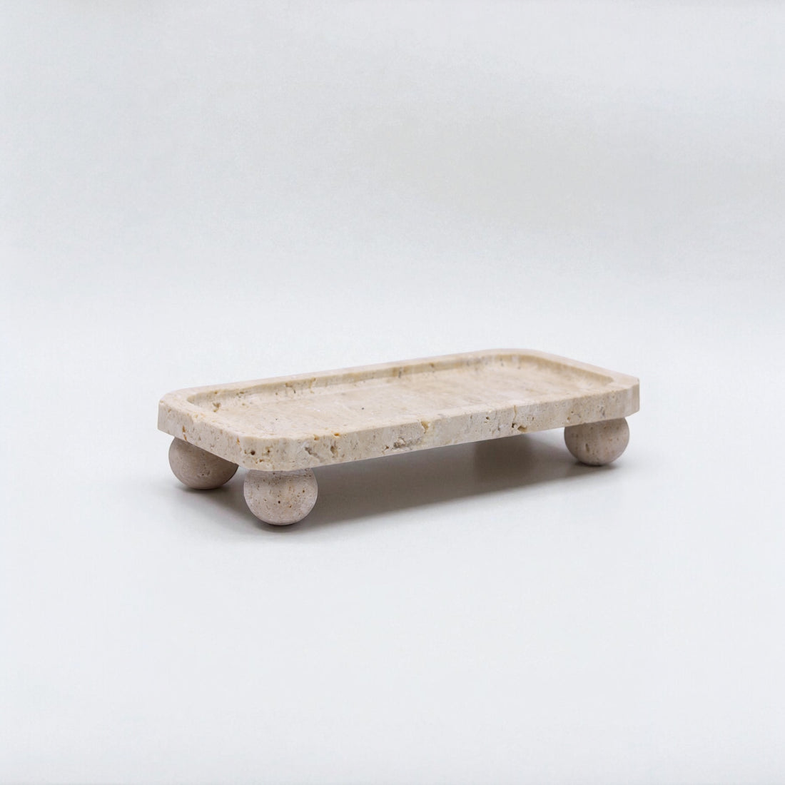 Orbita Tray Set aus Travertin – Handgefertigtes Tablett mit zwei Behältern