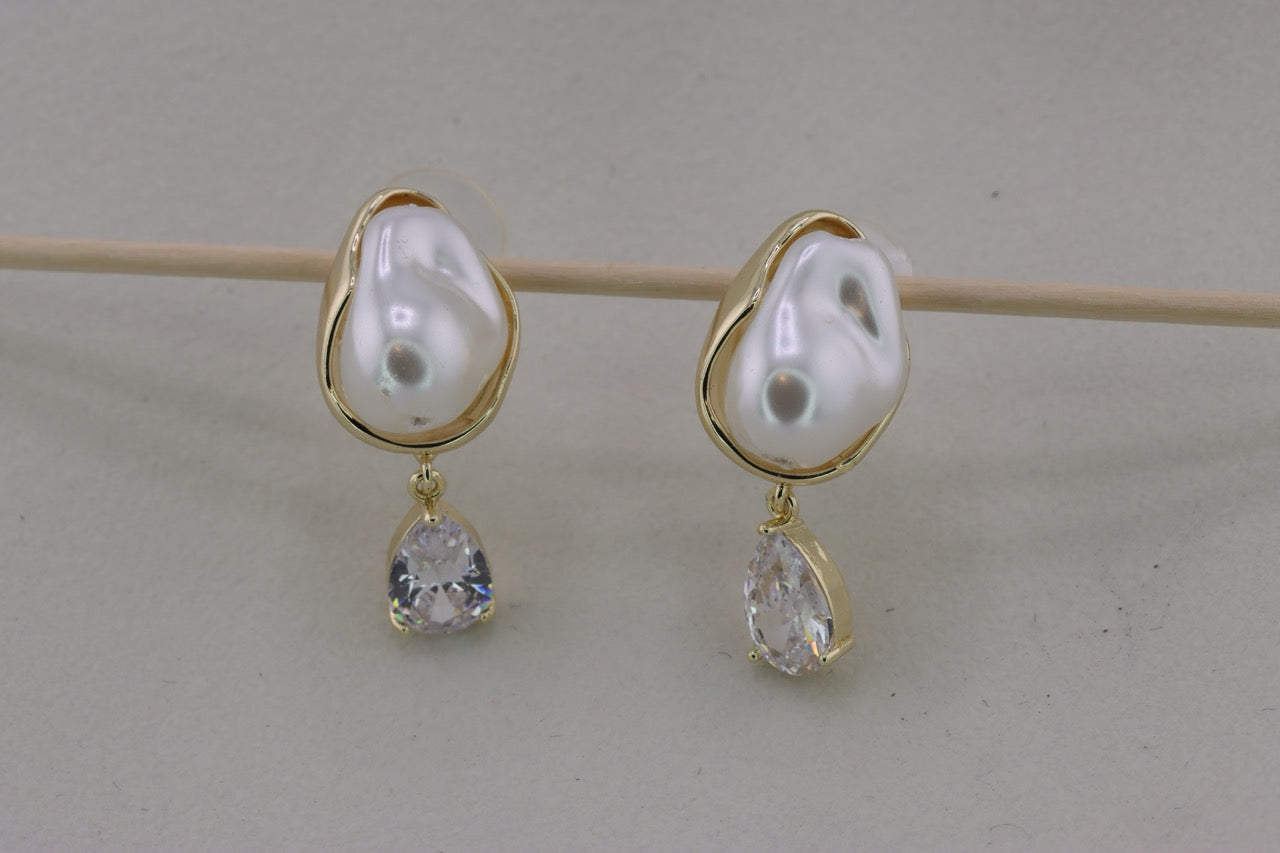 Baroque Pearl and Diamond Drop Earrings