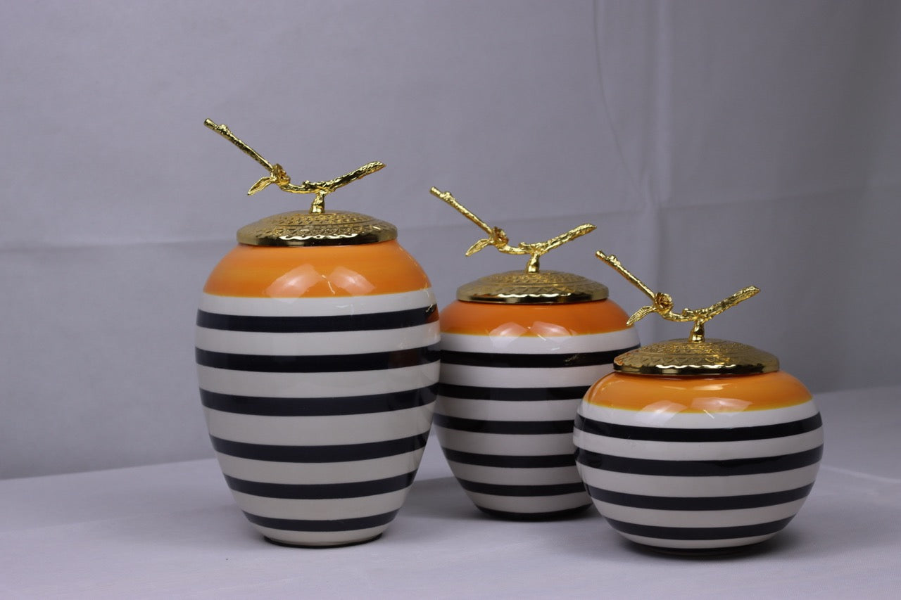 Aurora Stripes – Ceramic decoration set with gold accent